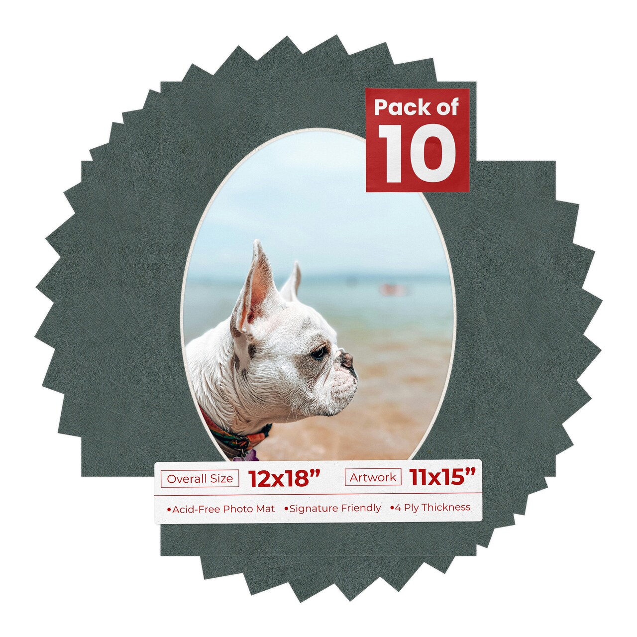 Dark Grey Suede Mat Board for 12x18 Frames - Oval Opening for 11x15 Photos